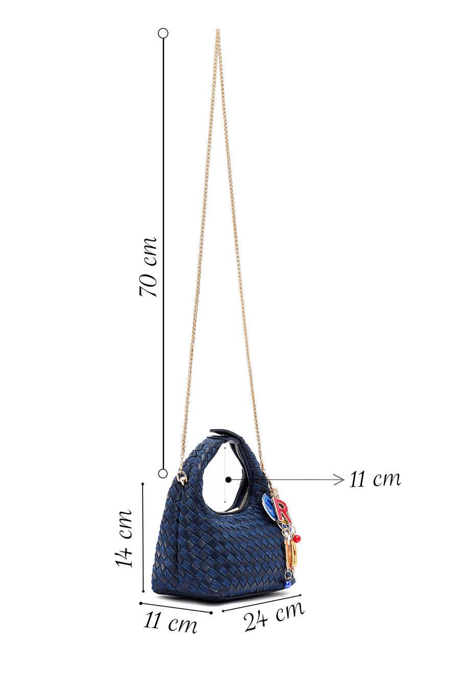Woman Blue Long-Strap Braided Mini Underarm Bag