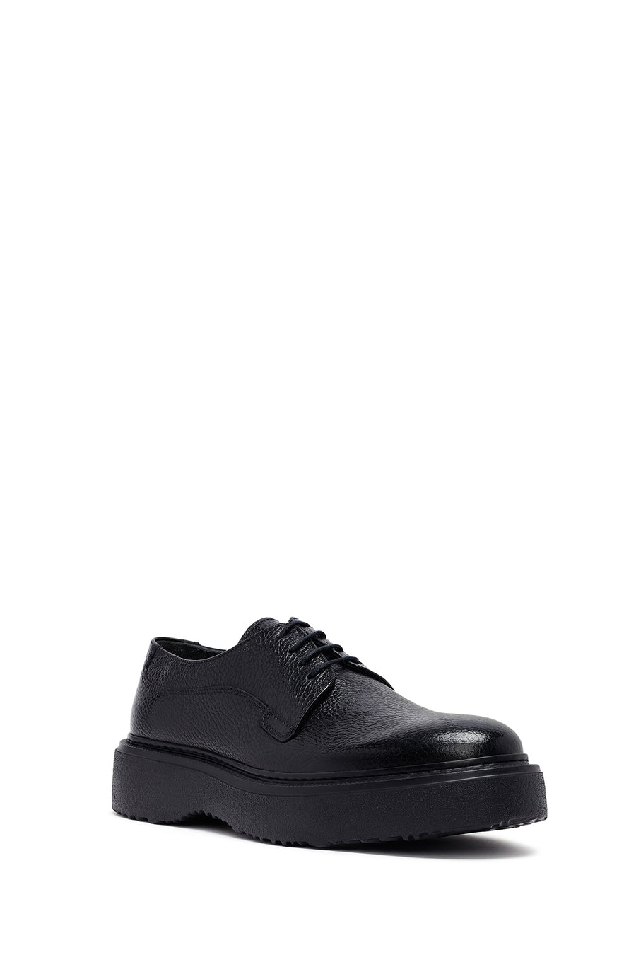 Men's Black Lace-Up Thick-Soled Leather Casual Shoes