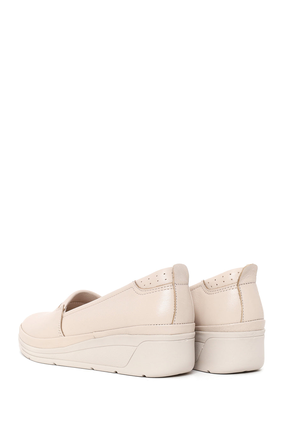 Woman Cream Wedge Leather Comfort Loafers