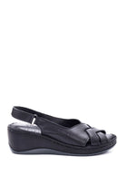 Women's Black Leather Wedge Heel Comfort Sandals | Derimod