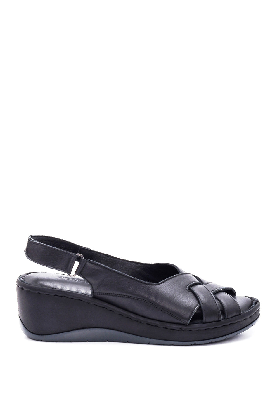 Women's Black Leather Wedge Heel Comfort Sandals 22SFD340618 | Derimod