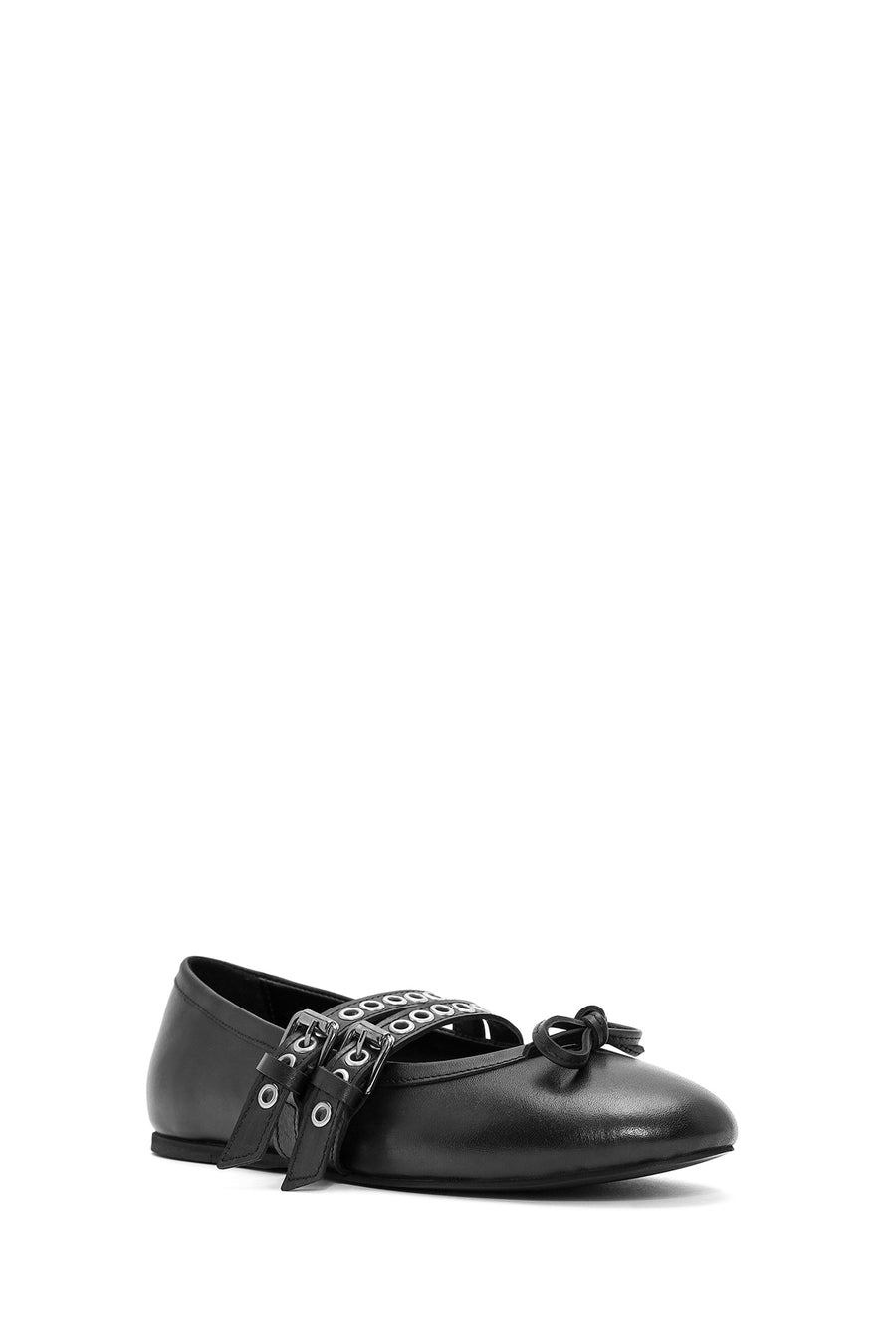Women's Black Belted Leather Ballerina