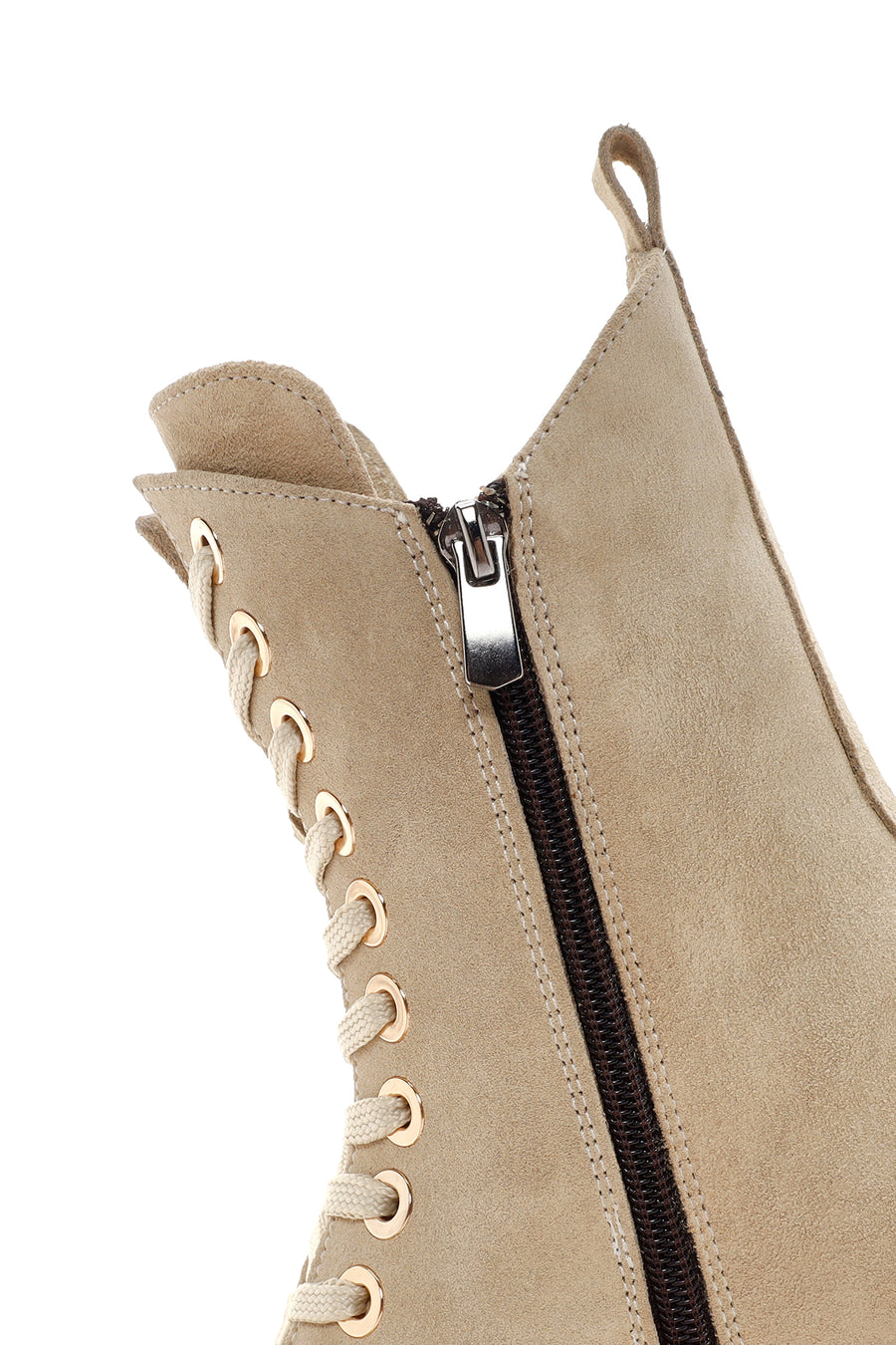 Women's Beige Thick Soled Zippered Suede Leather Boots
