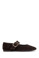 Woman Brown Buckled Suede Leather Ballet Flat | Derimod