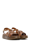 Women's Tan Leather Thick Soled Comfort Sandals | Derimod