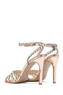 Women's Gold Stone High Thin Heel Sandals | Derimod