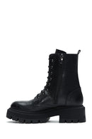 Women's Black Leather Zippered Boots | Derimod