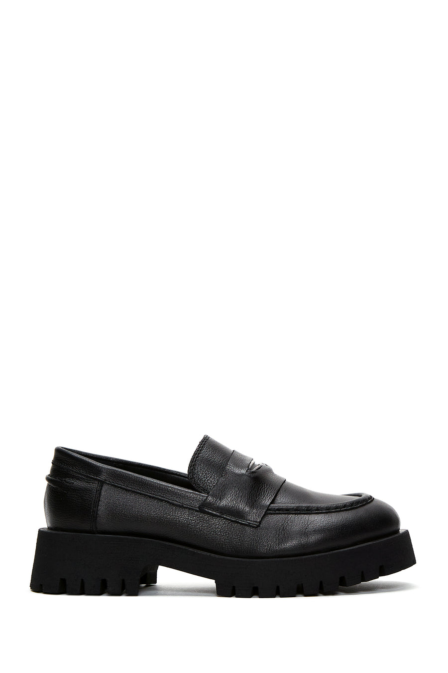 Women's Black Thick Soled Leather Masculine Loafer 25SFD180118 | Derimod