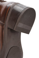 Women's Brown Chunky Heel Biker Leather Boots | Derimod