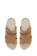 Woman Beige Strappy Nubuck Leather Slipper | Derimod