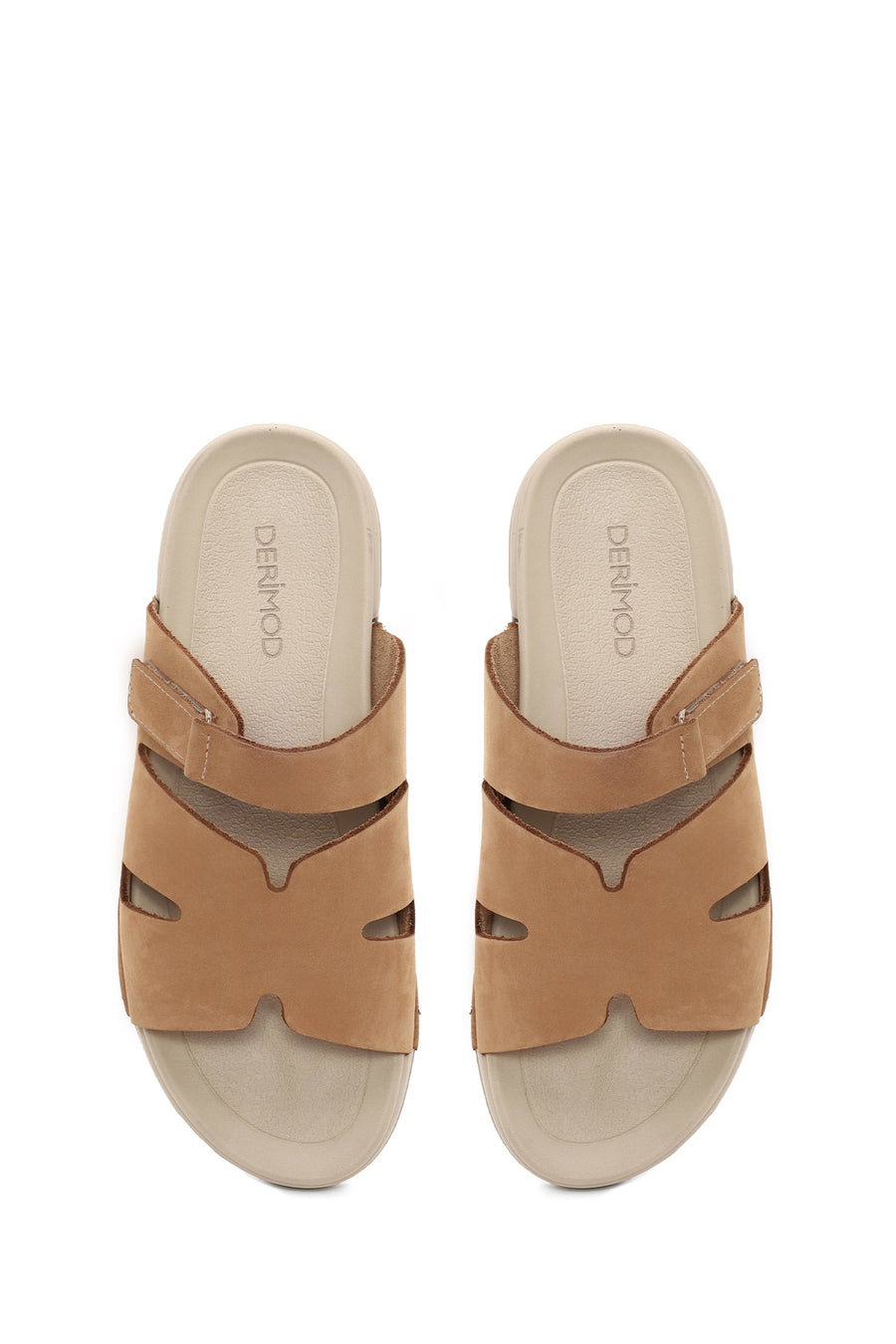 Woman Beige Strappy Nubuck Leather Slipper