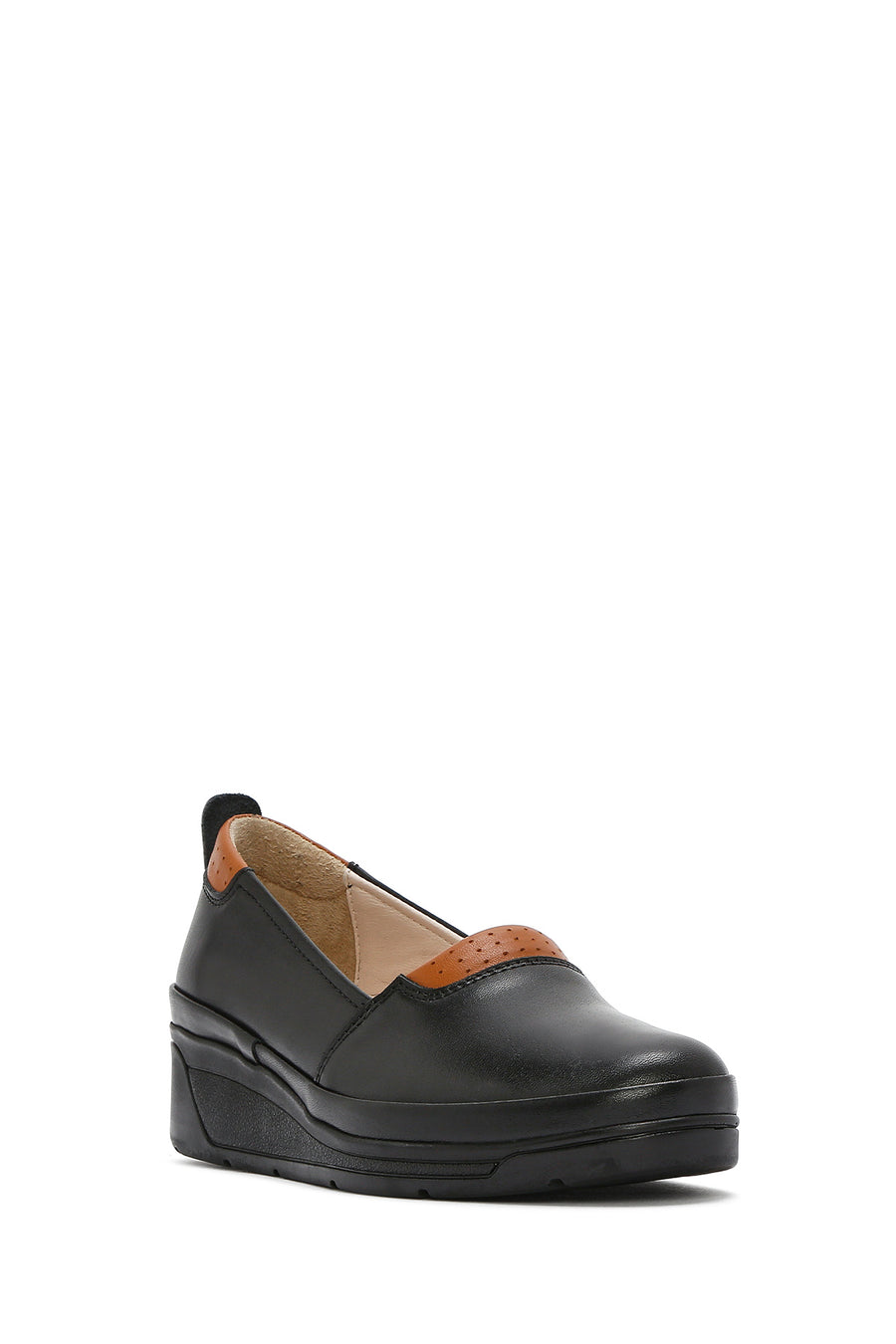 Women's Black Platform Heel Leather Comfort Loafer