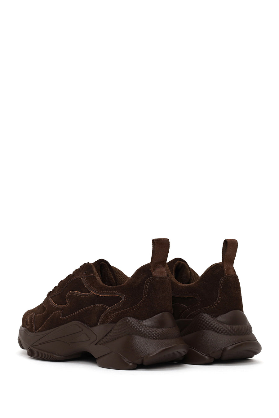 Woman Brown Lace-Up Thick-Soled Suede Leather Sneaker