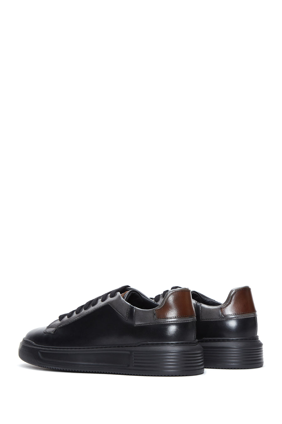 Erkek Siyah Deri Kalın Tabanlı Sneaker