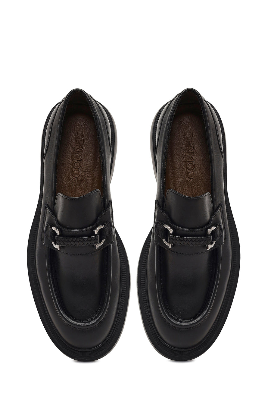 Men's Black Buckled Thick-Soled Leather Loafer