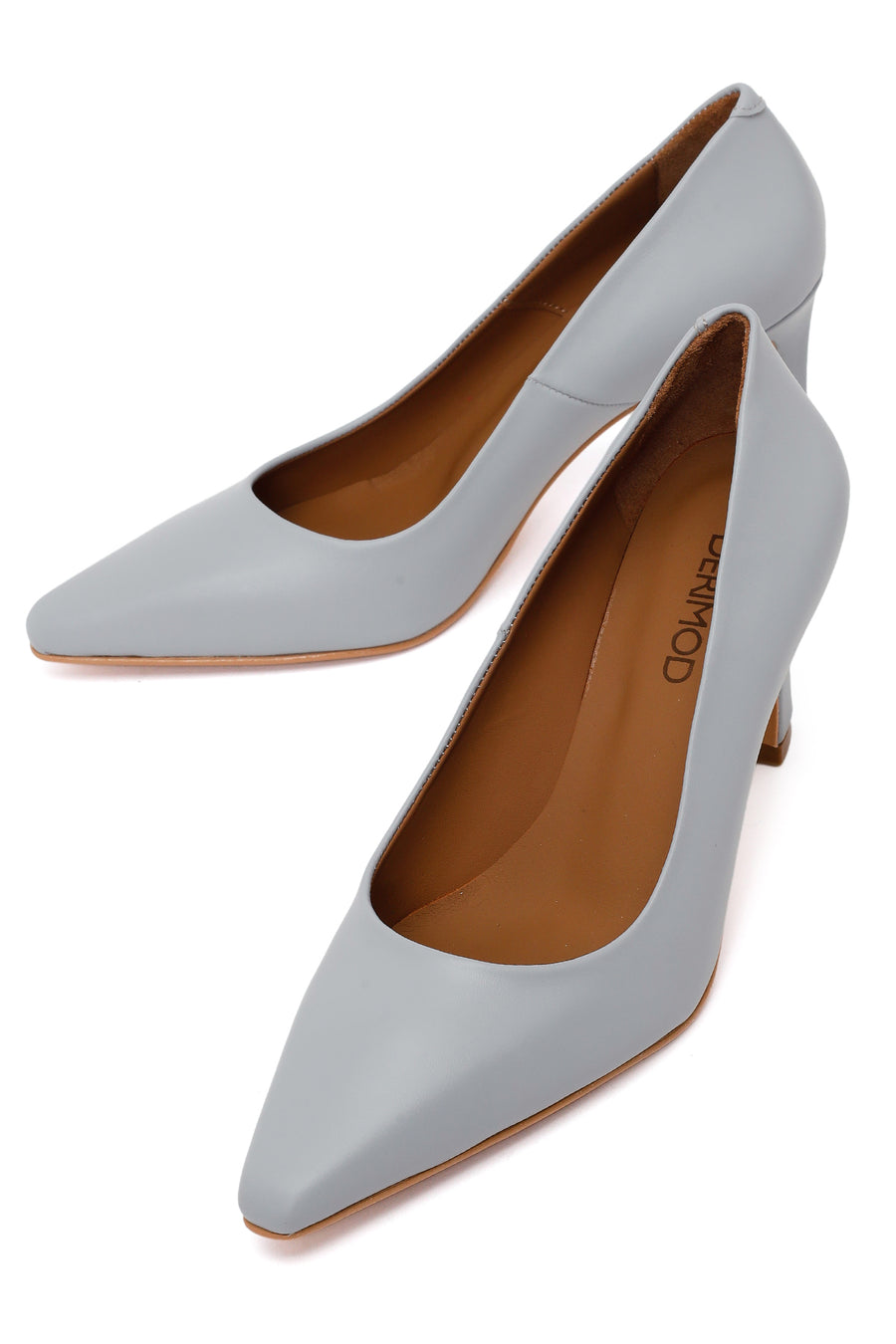 Woman Light Blue Thick-Heeled Leather Stiletto