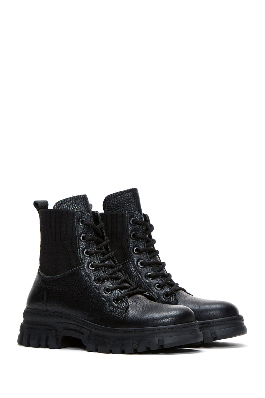 Women's Black Thick Soled Leather Boots