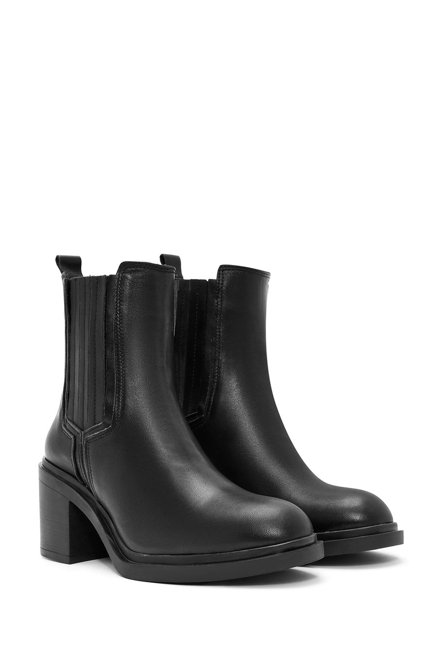 Women's Black Thick Heeled Leather Chelsea Boots