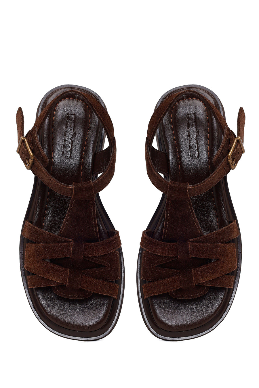 Woman Brown Ankle-Buckle Suede Leather Sandals