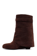 Woman Brown Wedge-Heel Suede Boots | Derimod