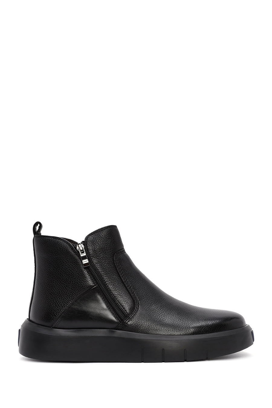 Male Black Zip Closure Thick-Soled Leather Boots WM680015DF | Derimod