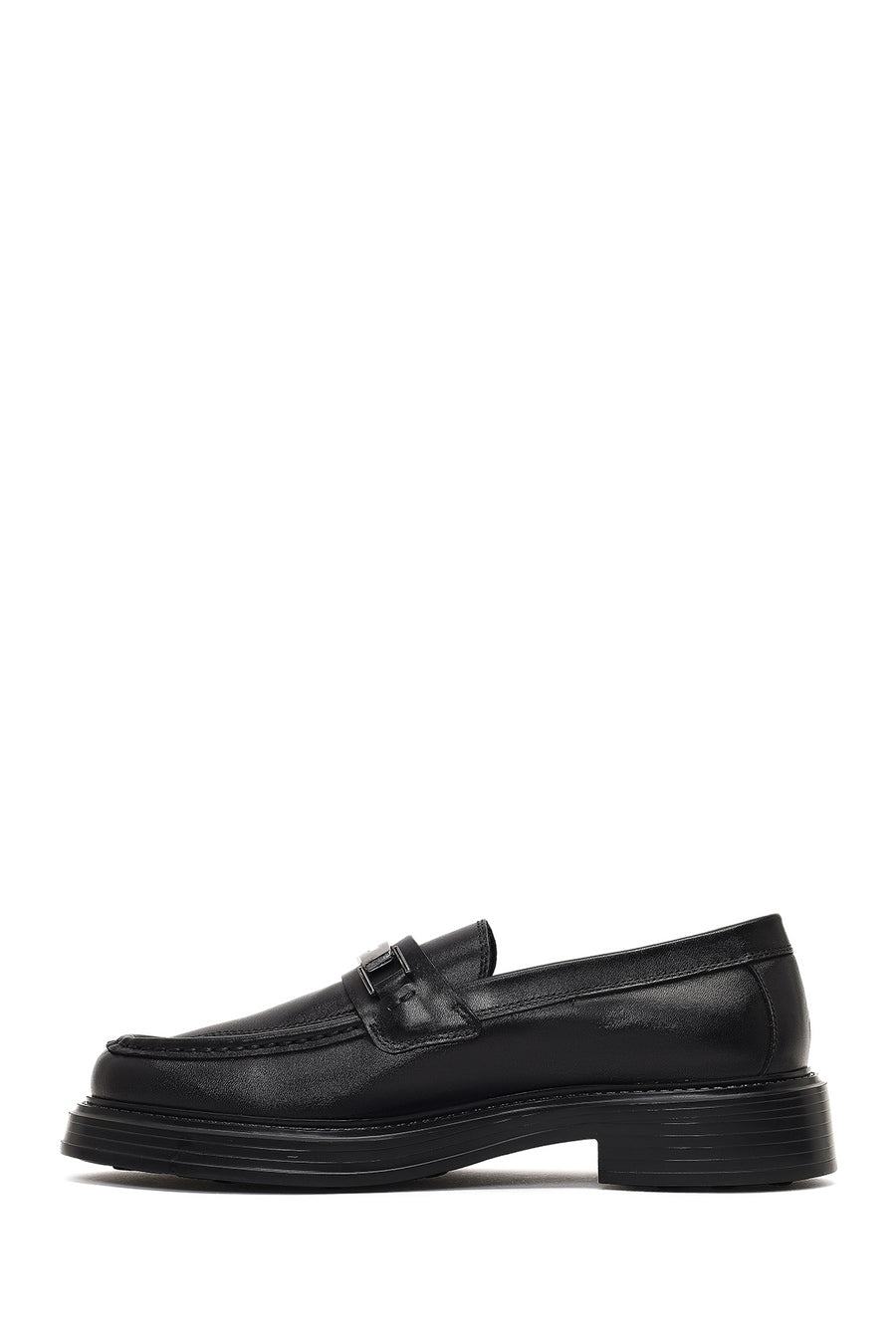 Men's Black Buckled Thick-Soled Leather Loafer