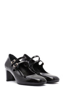 Women's Black Double Buckle Thick Heel Patent Leather Mary Jane Shoes | Derimod
