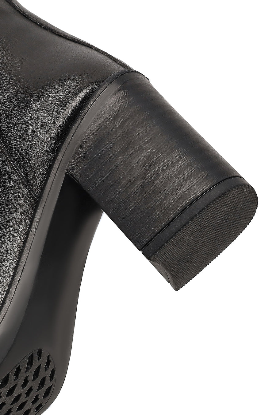 Woman Black Zip Closure Thick-Heeled Leather Boots