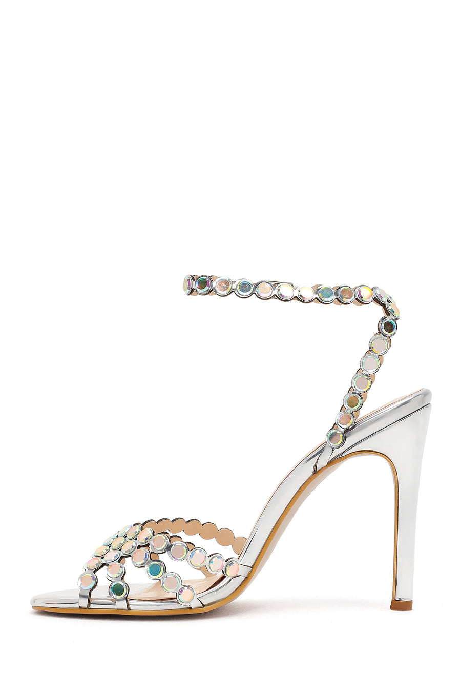 Women's Silver Stone Embellished High Thin Heel Sandals