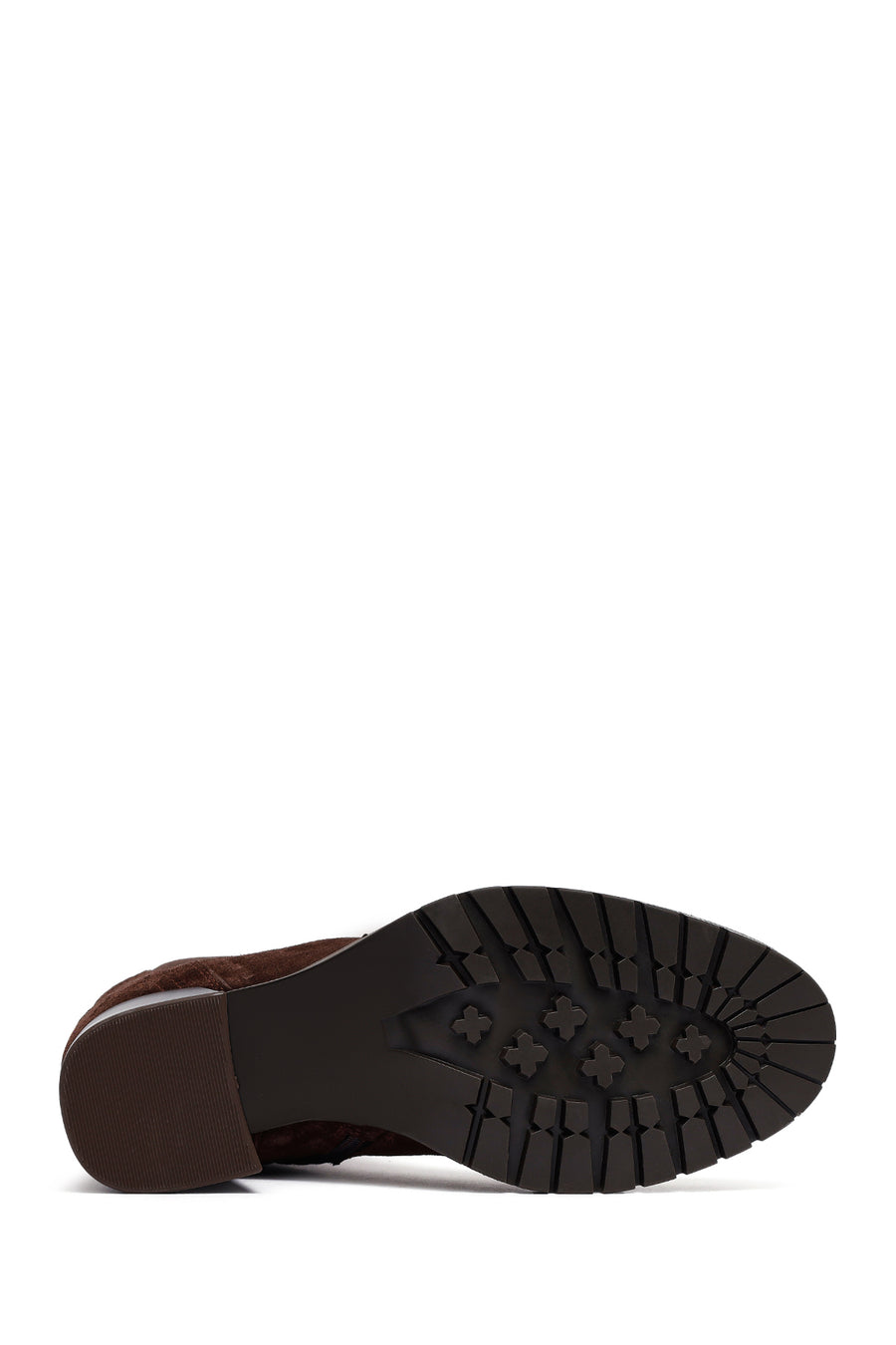 Woman Brown Chunky Heel Suede Leather Boat