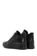 Women's Black Zippered Wedge Heel Leather Comfort Shoes | Derimod