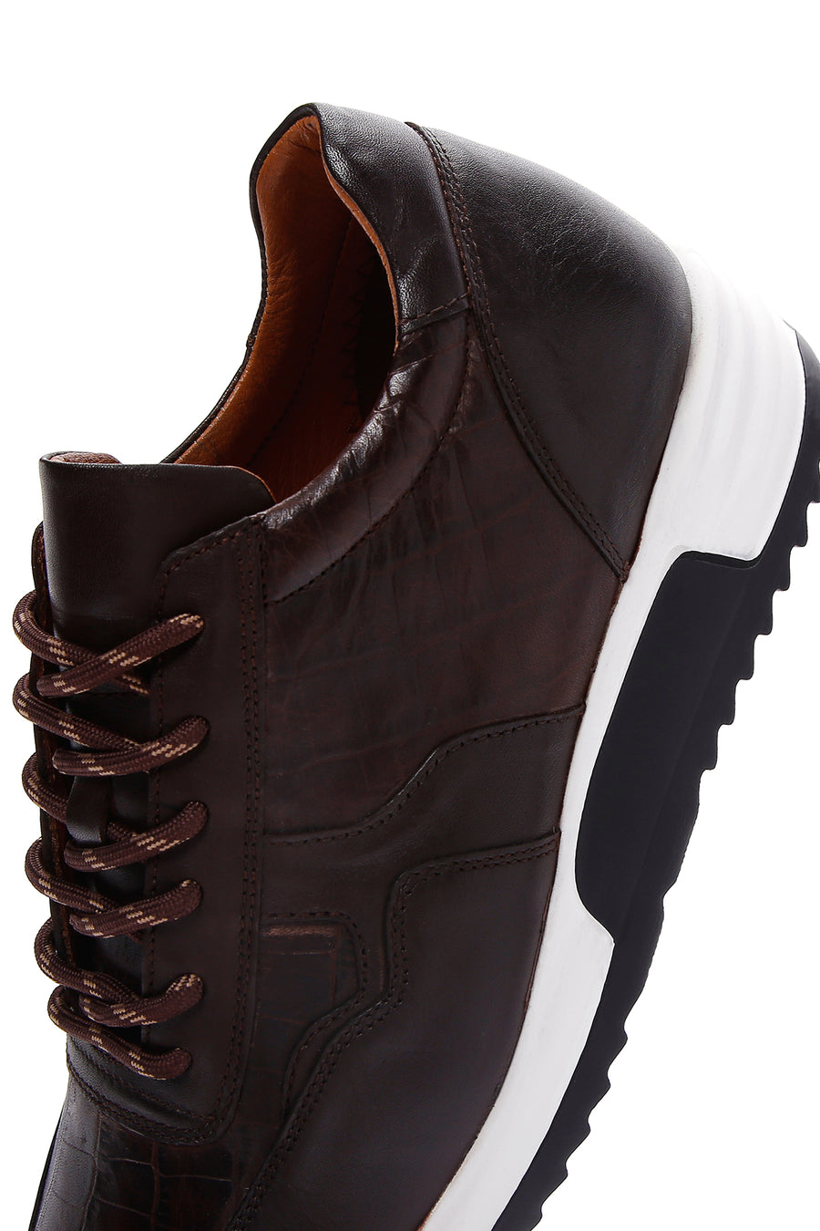 Erkek Kahverengi Bağcıklı Deri Sneaker