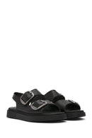 Women's Black Thick Soled Leather Comfort Sandals | Derimod