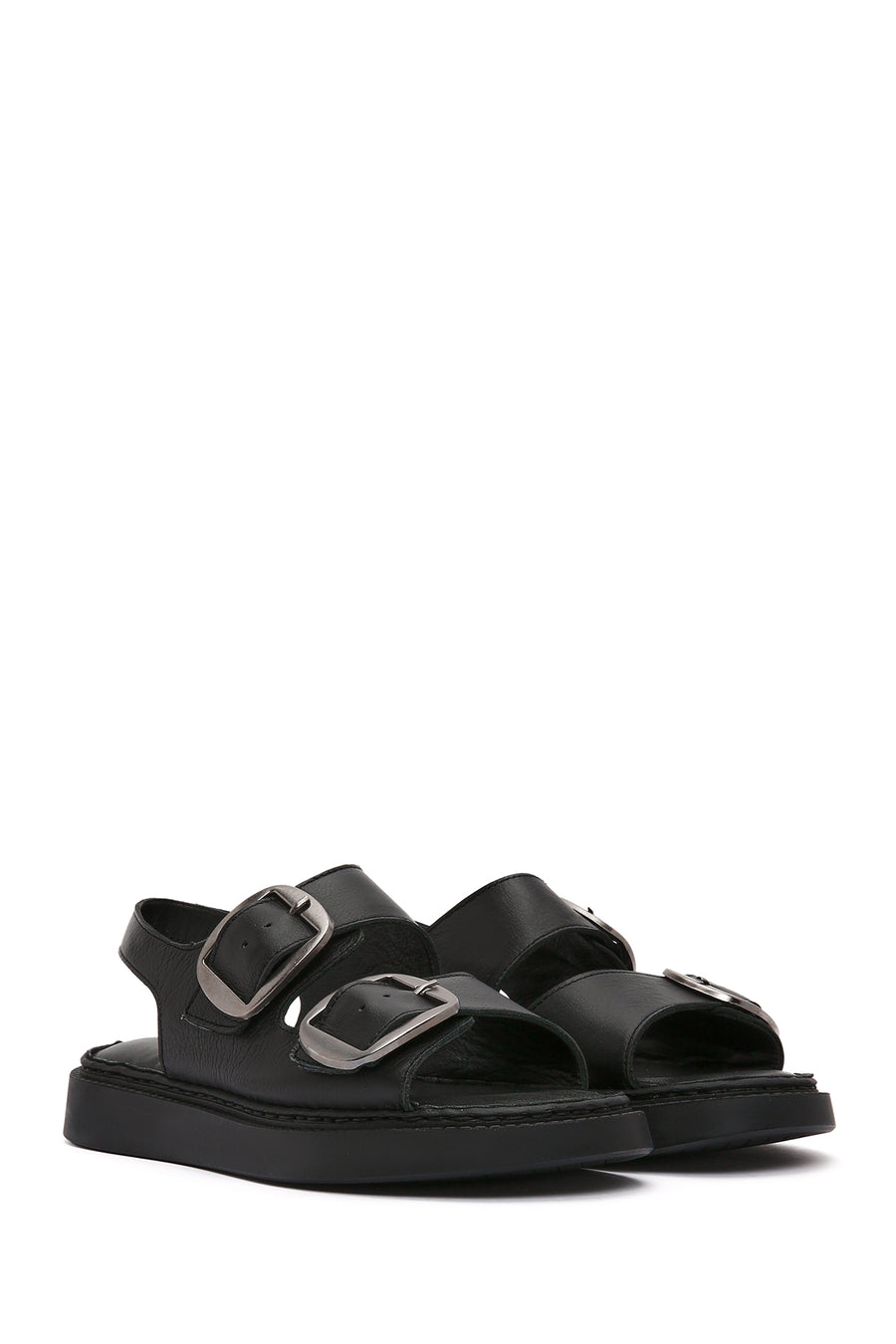 Women's Black Thick Soled Leather Comfort Sandals