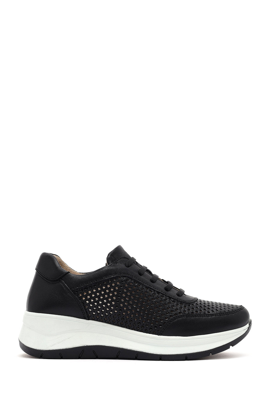 Women's Black Lace-up Thick-Sole Leather Sneaker 26PFD500518 | Derimod