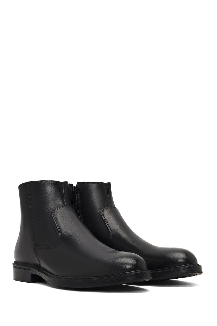 Men's Black Zippered Leather Casual Boots