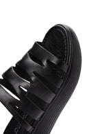 Women's Black Leather Thick Soled Comfort Slippers | Derimod