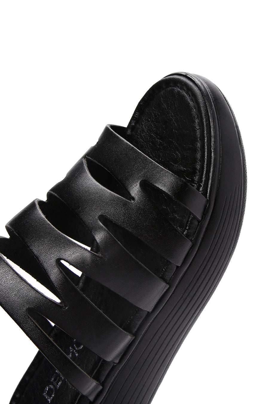 Women's Black Leather Thick Soled Comfort Slippers