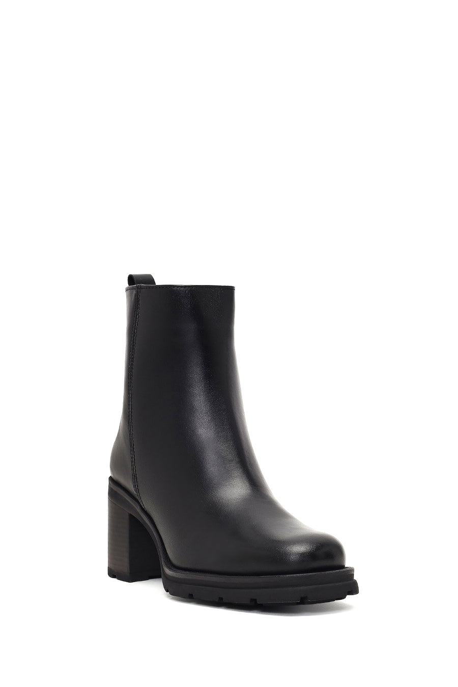 Women's Black Zippered Thick Heeled Leather Boot