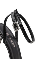 Women's Black Ankle Buckle Stoned Thin Heel Patent Leather Sandals | Derimod