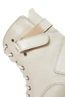 Women's Beige Lace-Up Zippered Leather Combat Boots | Derimod