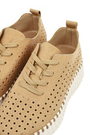 Woman Camel Lace-Up Thick-Soled Patterned Suede Comfort Shoes | Derimod