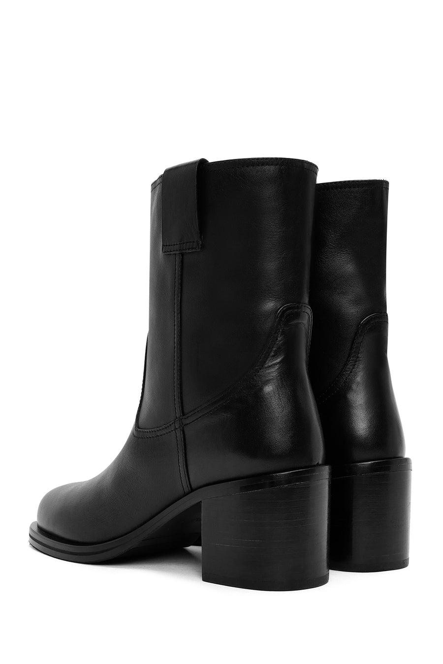 Women's Black Thick Heeled Leather Boots
