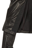 Avanti Woman Black Off-Shoulder Short Biker Leather Jacket | Derimod