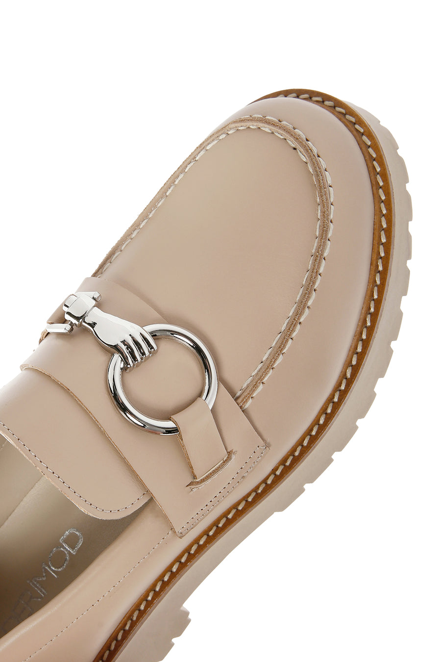 Women's Beige Thick Soled Leather Masculine Loafer