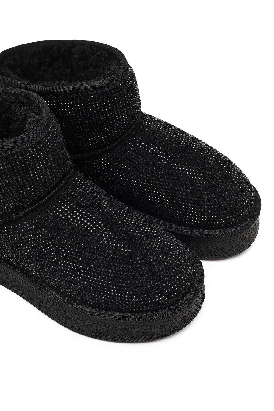 Woman Black Thick-Soled Embellished Leather Teddy Boots