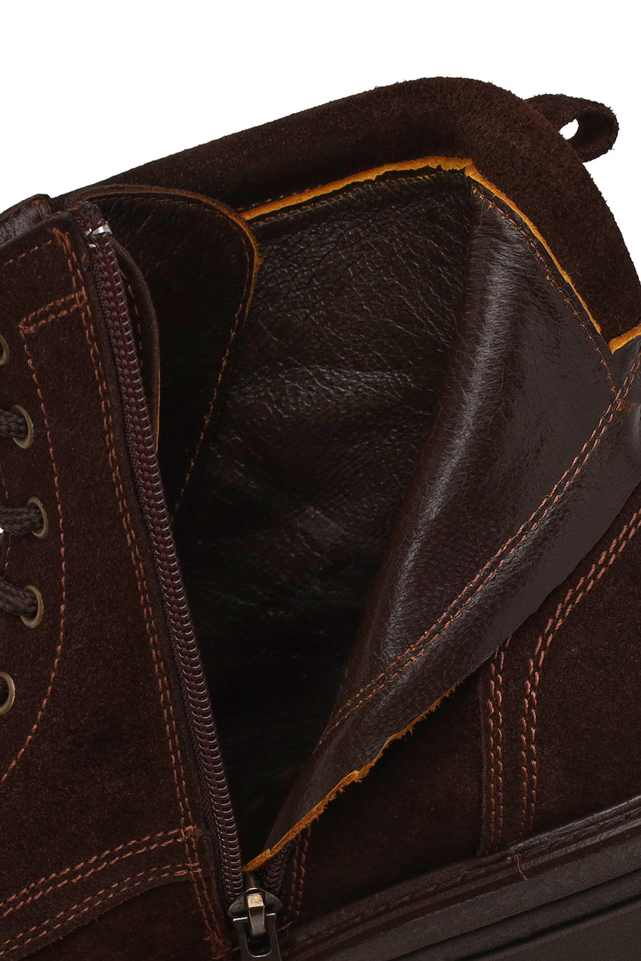 Male Brown Lace-Up Zip Closure Thick-Soled Suede Casual Boots