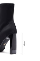 Woman Black Zip Closure High Thick Heeled Fabric Boots | Derimod