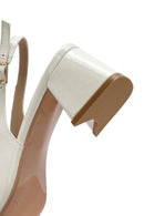 Women's Beige Ankle Buckle Open Back Low Thick Heel Patent Leather Shoes | Derimod