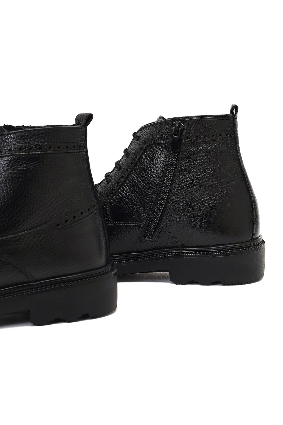Men's Black Zippered Leather Casual Boot